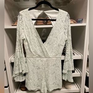 Lulus white bell sleeve bridal romper - Size Medium